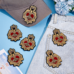 6Pcs Heart with Bee Polyester Sequins Patches&nbsp;PATC-GA0001-92