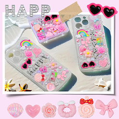 DIYスマホケースデコレーションキット  亜鉛合金スライドチャームを含む  ABSプラスチックパール調カボション  樹脂カボション  ピンク  8~40mm  穴：1.5x7.9mm&nbsp;DIY-SC0033-03