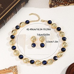 女性用合金＆アクリルラウンドネックレス＆スタッドピアスセット  ゴールドカラー  ネックレス: 420~490mm;イヤリング：33x16mm&nbsp;FS-WG1D203-01