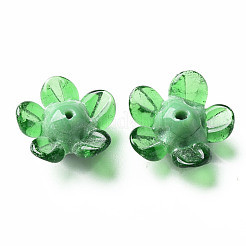 手作りランプワークビーズ  花  グリーン  14.5~15.5x15~16x7~8mm  穴：1.5mm&nbsp;LAMP-T011-10I