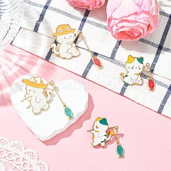 猫と魚のエナメルピン 4個 4スタイル  バックパックの服の金メッキ合金バッジ  ミックスカラー  39x32x1.5mm&nbsp;JEWB-CJ0003-43