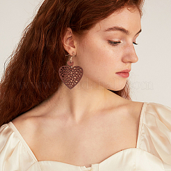 6 Pairs 6 Styles Wood Dangle Earrings with Iron Earring Pins&nbsp;EJEW-AN0004-60