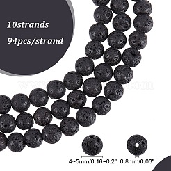 天然溶岩石ジェムストーンラウンドビーズ連売り  ブラック  4~5mm  穴：0.8mm  約94個/連  15.7インチ&nbsp;G-R285-4mm-06