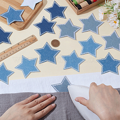 4セット4色のポリエステル刺繍糸縫い付けパッチ  布のアップリケ  スター  ミックスカラー  74~81x74~81x1mm  1pc /カラー&nbsp;PATC-FG0003-53
