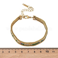 304 Stainless Steel & Glass Wheat Chain Double Layers Bracelets for Women&nbsp;BJEW-F540-08G-04
