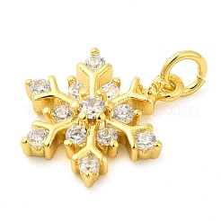 Snowflake Real 18K Gold Plated Rack Plating Brass Micro Pave Cubic Zirconia Pendants Charms&nbsp;KK-S396-11B