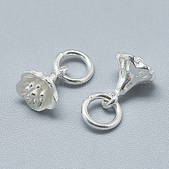 925スターリングシルバーチャーム  丸カン付き  花  銀  9x6.5x6mm  穴：4mm&nbsp;STER-T002-49S