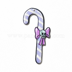 クリスマスプリントアクリルパーツ  スカル柄チャーム付き  キャンディの杖模様  57.5x29x2.5mm  穴：1.8mm&nbsp;MACR-K330-15A