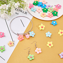 樹脂チャーム  プラチナメッキのスクリューアイピンヒートンキャップ付き  花  ミックスカラー  22~28x19~25x7~8mm  穴：1.8~2mm  10色  4個/カラー  40個/箱&nbsp;RESI-SC0001-21P