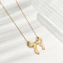 イオンプレーティング（IP）304ステンレススチール製蝶結びペンダントアズキチェーンネックレス（女性用）  18KGP本金メッキ  16.65インチ（42.3cm）&nbsp;NJEW-P320-12A-G
