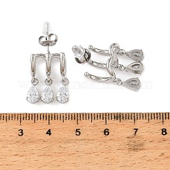 女性用304ステンレススチール製キュービックジルコニア付きドロップスタッドピアス  ハーフフープピアス  ステンレス鋼色  ティアドロップ  18x13mm&nbsp;SA-CBA183D-11B-P
