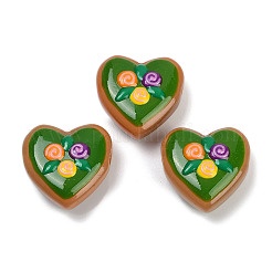 手作りのハートランプワークビーズ連売り  花  グリーン  24~25x24~25x11mm  穴：1.4mm  約15個/連  14.2''（36センチメートル）&nbsp;LAMP-P069-04B-01