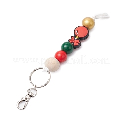Christmas Themed Silicone Beads & Wood Beads Pendant Decorations&nbsp;HJEW-JM02379
