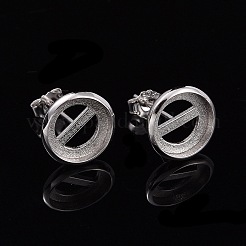 変色防止ロジウムメッキ 925スターリングシルバースタッドピアスセッティング  フラットラウンド  プラチナ  9.5x1.5mm  トレイ：8mm  ピン：0.6mm&nbsp;STER-F032-01P