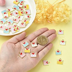 30本5色合金エナメルペンダント  ライトゴールド  ハートと翼のチャーム付き封筒  ミックスカラー  15x15x1.5mm  穴：1.4mm  6個/カラー&nbsp;ENAM-CJ0004-28