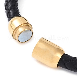 Round Natural Black Onyx(Dyed & Heated) Beads Braided Leather Cord Bracelets&nbsp;BJEW-A009-01G