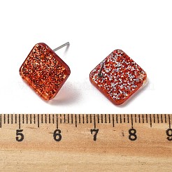 アクリルイヤリング金具  菱形  304ステンレススチールピンとパイルレット付き  レッド  16x16x2mm  穴：1.6mm&nbsp;OACR-I016-12B