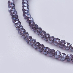 電気メッキガラスビーズセット  フル虹メッキ  多面カット  ロンデル  パープル  3x2mm  穴：0.8mm  約135~140個/連  11.81~13.38インチ（30~34cm）&nbsp;GLAA-F076-FR10