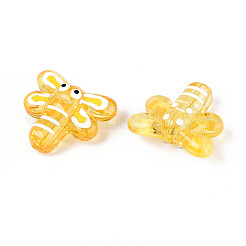 手作りのランプワークエナメルビーズ  トンボ  ゴールド  17.2x19.2x8mm  穴：1.6mm&nbsp;LAMP-T023-26J