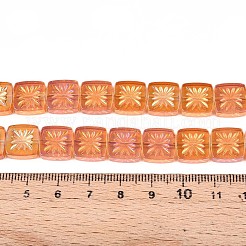 電気メッキ透明ガラスビーズ連売り  花の正方形  半分メッキ  チョコレート  11x11x4mm  穴：1mm  約59~61個/連  25.59~26.38インチ（65~67cm）&nbsp;EGLA-N017-03C