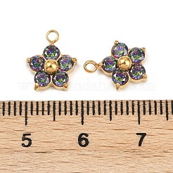 304ステンレススチールマイクロパヴェキュービックジルコニアチャーム  スモモの花  カラフル  11x9.5x3.5mm  穴：1.6mm&nbsp;STAS-B088-01G-03