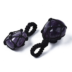 天然石アメジストペンダント  台湾ナイロン糸織り  ナゲット  40~60x20~27x12~24mm  穴：10~16mm&nbsp;G-N0326-93F
