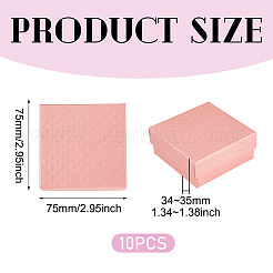 厚紙製ジュエリーボックス10個  ペンダント＆イヤリング＆リング  内部のスポンジ  正方形  ピンク  7.5x7.5x3.5cm&nbsp;CBOX-TA0001-19