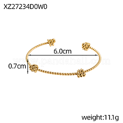 304ステンレススチール製カフバングル  結び目  イオンプレーティング（ip）  14KGP本金メッキ  内径：2-3/8インチ（6cm）&nbsp;STAS-OY006-86G