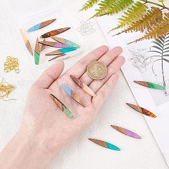 木の葉と馬の目のイヤリング（8ペア）をDIYで作る  ペンダント入り  真鍮のピアスフックと丸カン  ゴールデン＆シルバー  ペンダント：16個&nbsp;DIY-FH0001-98