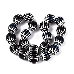 手作りのミルフィオリガラス樽ビーズ  シェブロンビーズ  シングルフラワーデザイン  ブラック  18~21x16~18mm  穴：2~4.5mm&nbsp;LA-N002-17A