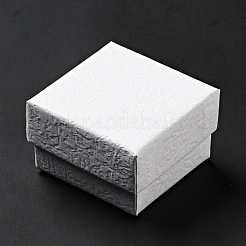 テクスチャ紙ジュエリー ギフト ボックス  中にスポンジマット付き  正方形  ホワイト  5.1x5.1x3.3cm  内径：4.6x4.6のCM  深さ：3cm&nbsp;OBOX-G016-C01-A