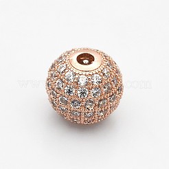 CZ Brass Micro Pave Grade AAA Clear Color Cubic Zirconia Round Beads&nbsp;KK-O065-8mm-05-NR