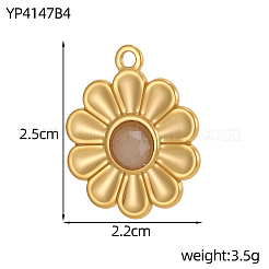 304ステンレススチールと天然石のペンダント  花のチャーム  長持ちメッキ  イオンプレーティング（ip）  18KGP本金メッキ  25x22mm  穴：1.5mm&nbsp;STAS-OY012-27G