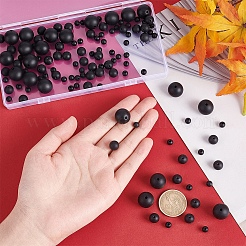 3 スタイルのシリコンビーズ  ラウンド  ブラック  5.5~15mm  穴：1.8~2.2mm  120個/箱&nbsp;SIL-PH0001-07
