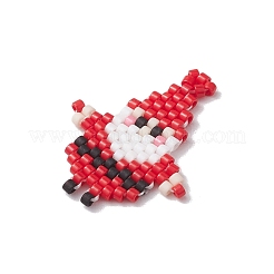 クリスマス シードビーズ ビーズチャーム  サンタクロースのペンダント  レッド  26x20.5x1.7mm  穴：2mm&nbsp;PALLOY-MZ00257-02