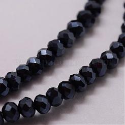 電気メッキガラスビーズ連売り  ロンデル  多面カット  パール光沢メッキ  ブラック  3~3.5x2mm  穴：0.8~1mm  約105~110個/連  29~31cm&nbsp;GLAA-K016-2x3mm-10PL