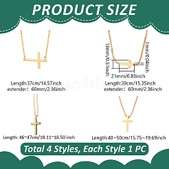 女性用真鍮＆304ステンレススチール製横向きクロスベネチアンチェーンネックレス（4種類）4個  ゴールドカラー  14.57~19.69インチ（37~50cm）  1個/スタイル&nbsp;NJEW-UN0001-67