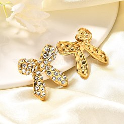 304ステンレススチールの蝶結びスタッドピアス  ラインストーン付き  クリスタル  29~30x29~30mm&nbsp;EJEW-A123-02B-G