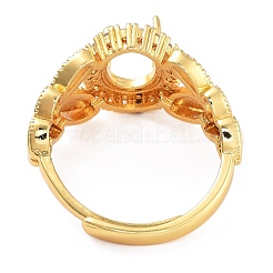 Rack Plating Leaf & Oval Brass Micro Pave Cubic Zirconia Adjustable Ring Components&nbsp;KK-Q819-09G