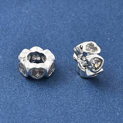 真鍮マイクロパヴェクリアキュービックジルコニアロンデルヨーロピアンビーズ  ハートの大きな穴ビーズ  長持ちメッキ  ラックめっき  銀  7.5x4mm  穴：4mm&nbsp;LS-KK-R216-20S