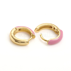 ブラスエナメルハギーフープピアス  リング  ゴールドカラー  ピンク  14x3.5mm  ピン：1mm&nbsp;EJEW-L234-81D-G