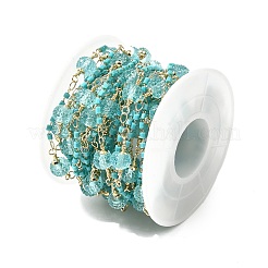 Brass Hexagonal Column Glass Seaded Beaded & Resin Round Beaded Link Chains&nbsp;CHC-G026-01A