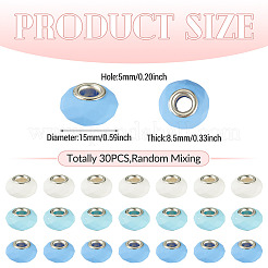スプレー塗装ファセット樹脂ヨーロピアンビーズ30個  大穴ビーズ  銀色メッキの真鍮芯のロンデル  ライトスカイブルー  15x8.5mm  穴：5mm&nbsp;RESI-TADJ0001-07
