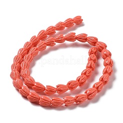 合成サンゴビーズ連売り  染め  花  鮭色  8~9x6.5~7.5x7~8mm  穴：0.7mm  約45個/連  14.57''~14.76''（37~37.5センチメートル）&nbsp;G-Q1007-01C-01