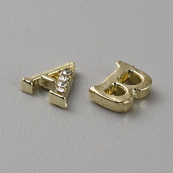 合金ラインストーンカボション  ネイルアートの装飾の付属品  a～zの文字  ゴールドカラー  5.5~7x4~6.5x1.5mm&nbsp;FIND-WH0423-57