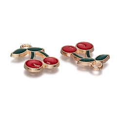 合金エナメルチャーム  チェリー  ライトゴールド  18x13mm  穴：2mm&nbsp;X-PALLOY-N0118-260
