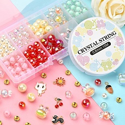 DIYかわいいストレッチブレスレット作りキット  模造真珠とキャンディーとウサギのアクリルビーズを含む  リス＆イチゴ＆ネコ＆どんぐり＆チェリー 合金エナメルペンダント  ミックスカラー  6mm  穴：2mm&nbsp;DIY-YW0005-77D