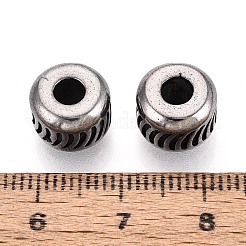 304ステンレス鋼のヨーロッパスタイルの大きな穴のビーズ  ロンデル  アンティークシルバー  10x7.5mm  穴：4mm&nbsp;STAS-T072-145AS