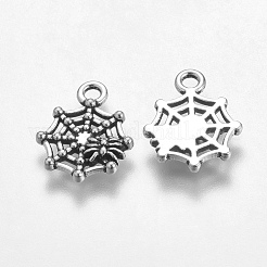 ハロウィンジュエリーチベット風合金ペンダント  カドミウムフリー＆ニッケルフリー＆鉛フリー  クモ  アンティークシルバー  17x14x2mm  穴：2mm&nbsp;TIBEP-60606-AS-FF