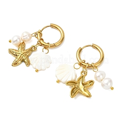 Natural White Shell and 304 Stainless Steel Dangle Earrings&nbsp;EJEW-JE07111